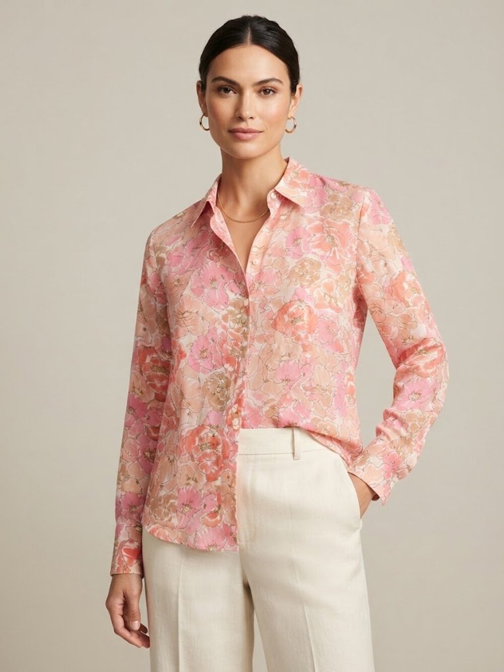 Vintage Jones Wear 100% Silk Pink Floral Button-Down Feminine Romantic Blouse 6